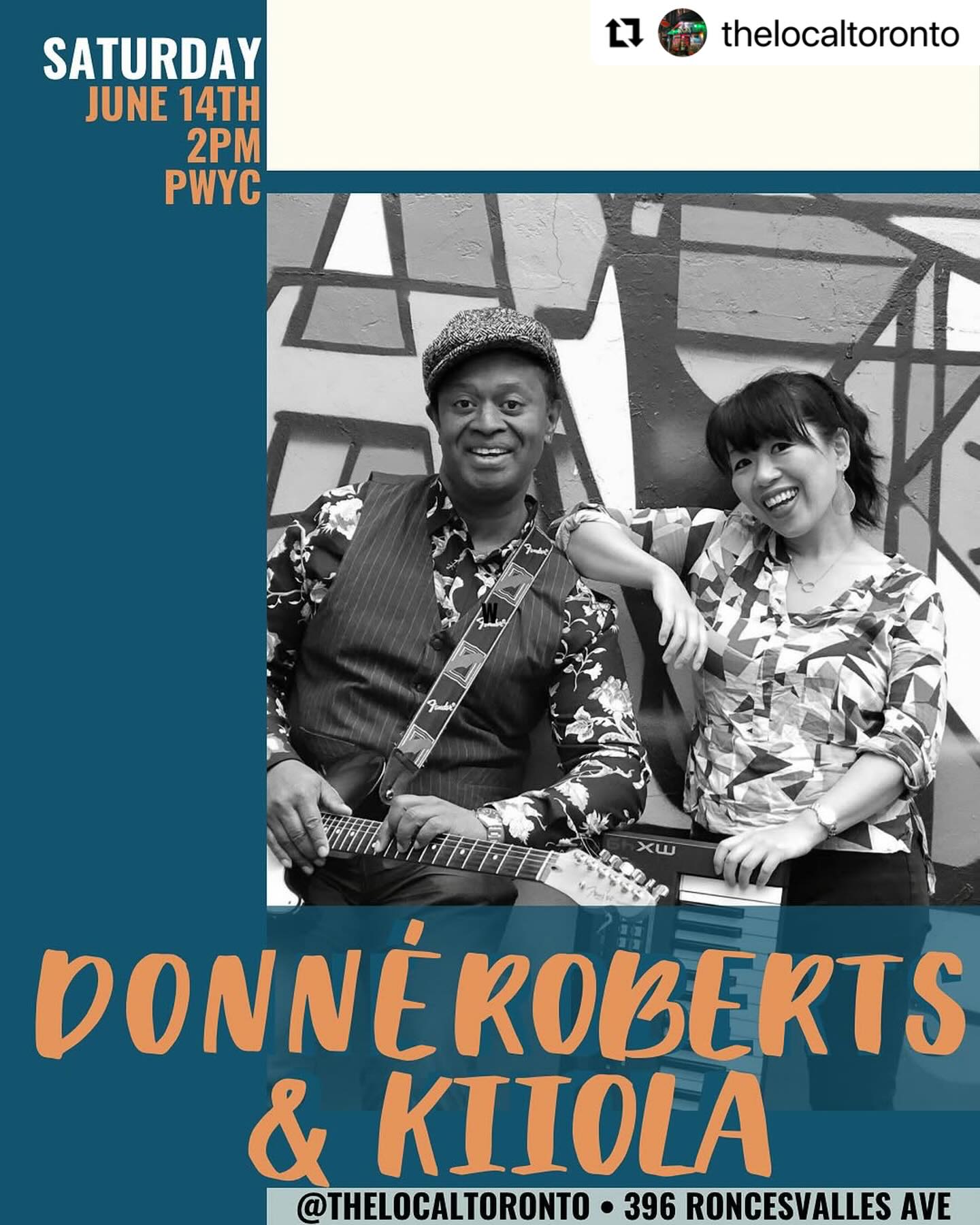 Here comes our second gig for today at @thelocaltoronto ! Looking forward to seeing you there!😘
@donne_roberts guitar & vocal
@helloimkiiola keyboard & vocal
@isaxinjah sax
@gravedrummer percussions
#torontomusicscene #torontomusicians
#Repost @thelocaltoronto with @use.repost
・・・
Today: Donné Roberts & Kiiola!
2pm - 5pm
PWYC